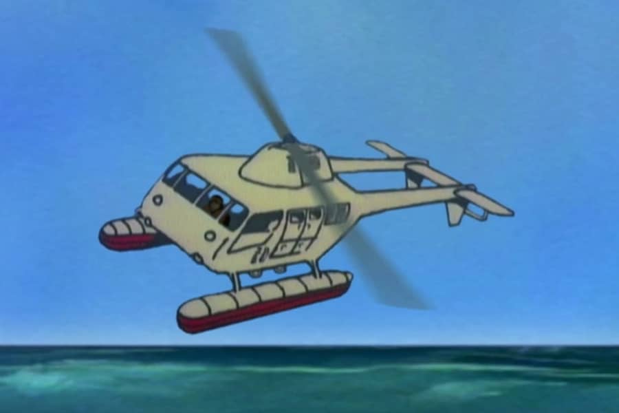 a helicopter over the ocean