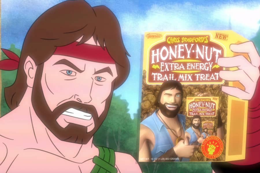 Chris holding up a box of honey nut trailmix treat