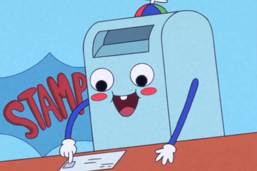Chubbles putting a stamp on an envelope