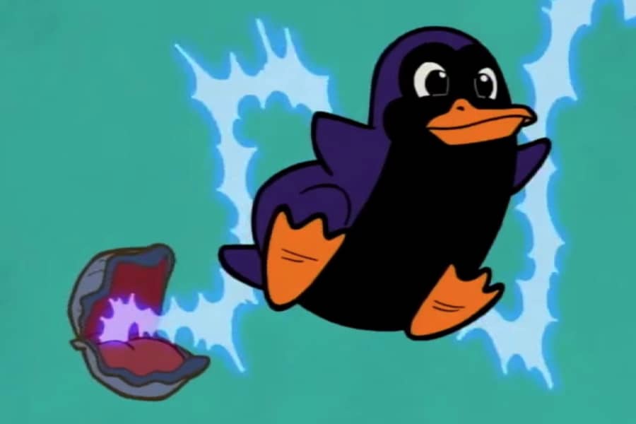 another clam opening up to send out a penguin