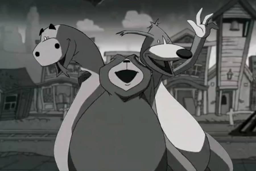 fox, bear, and snake in town