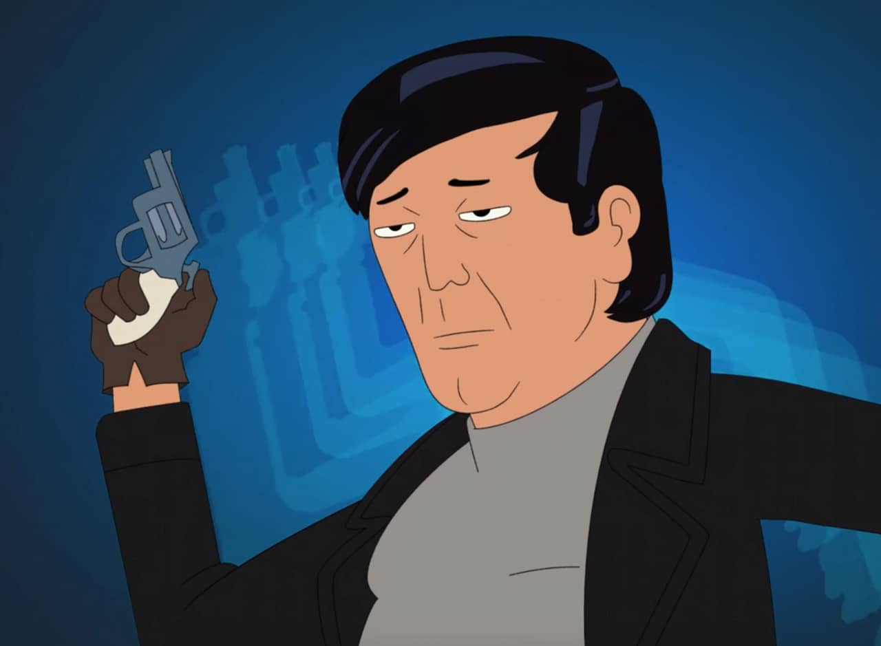 Colt Luger, a dark-haired tough guy, holds a revolver