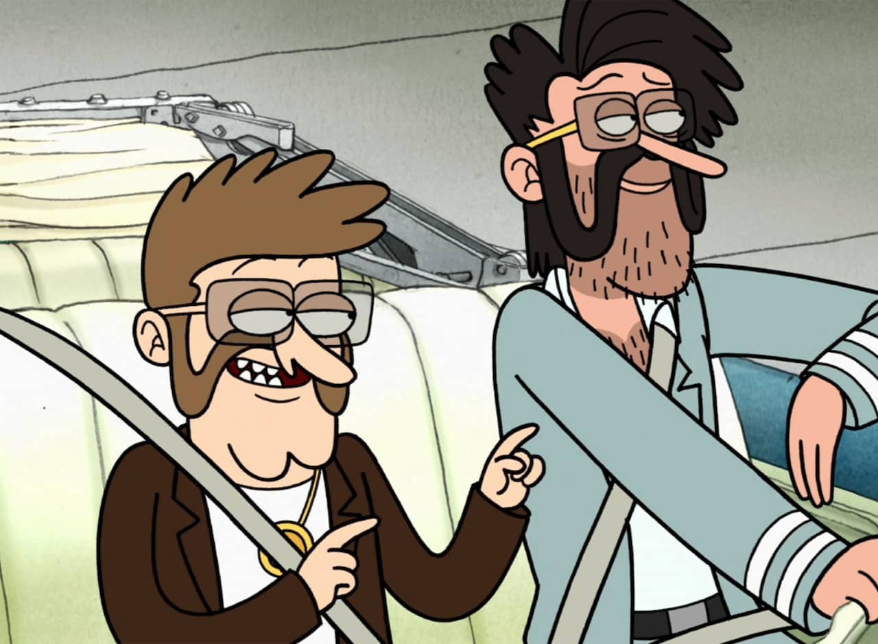 two plainclothes cops with mutton chops in a convertible