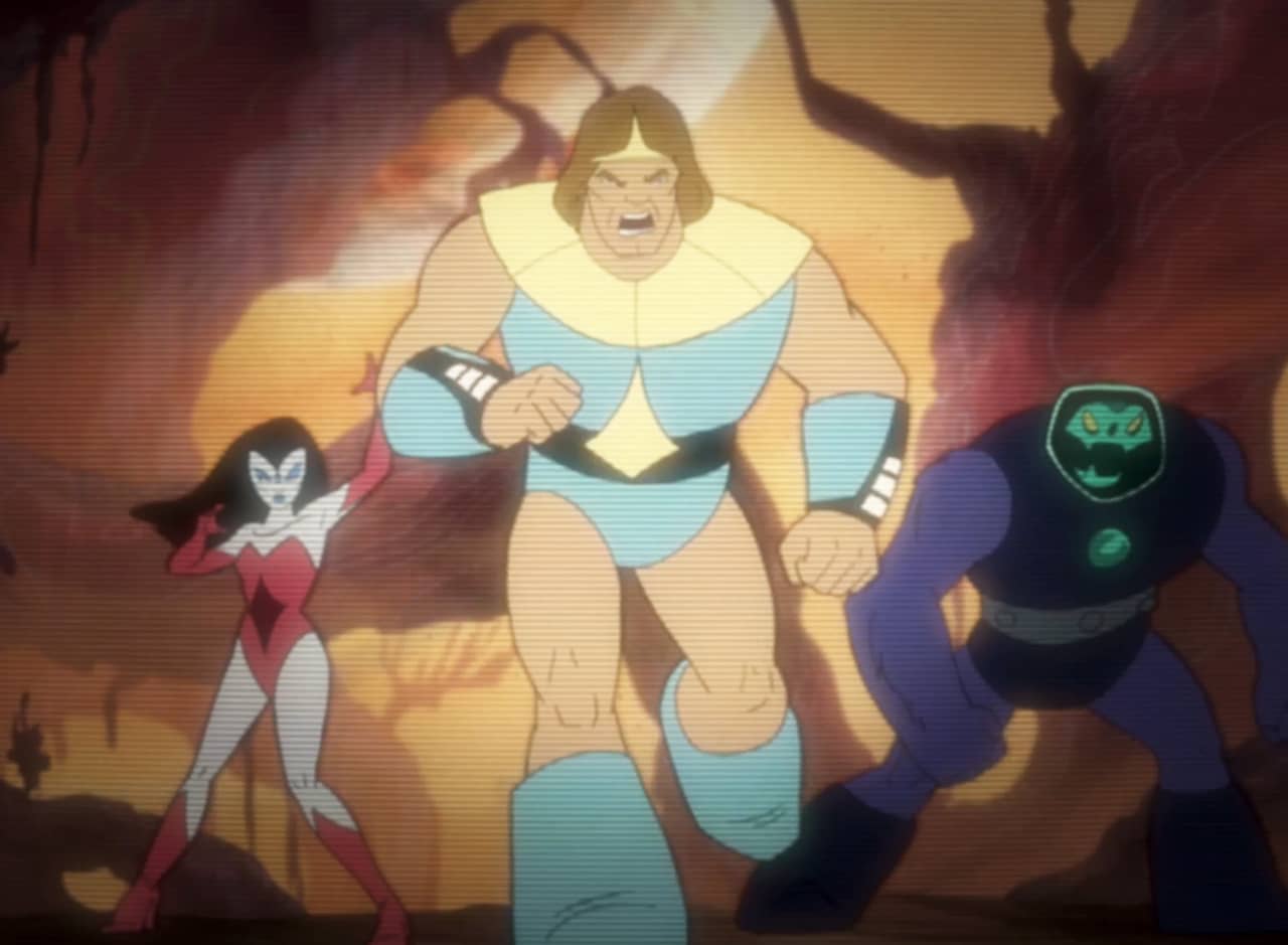 Crognard, a large He-Man type, with Wizardess and Graah