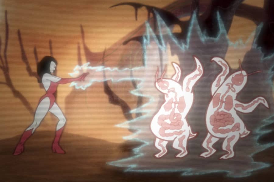 Wizardess zapping two aliens