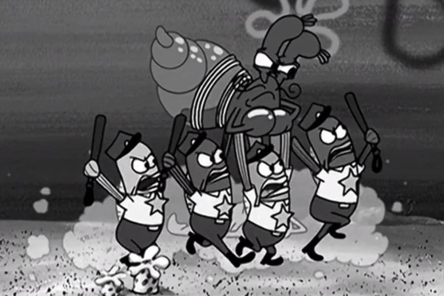 cop mob carrying the perpetrator crab