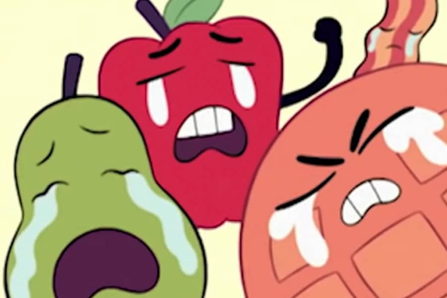 pear, apple, and waffle crying