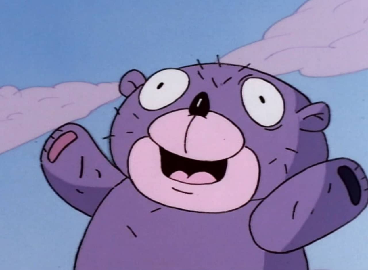 Cuddles, a purple bear