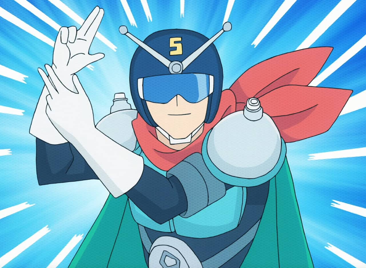 Cyborg Cider-Man, a hero with antenna on hie helmet and big red scarf