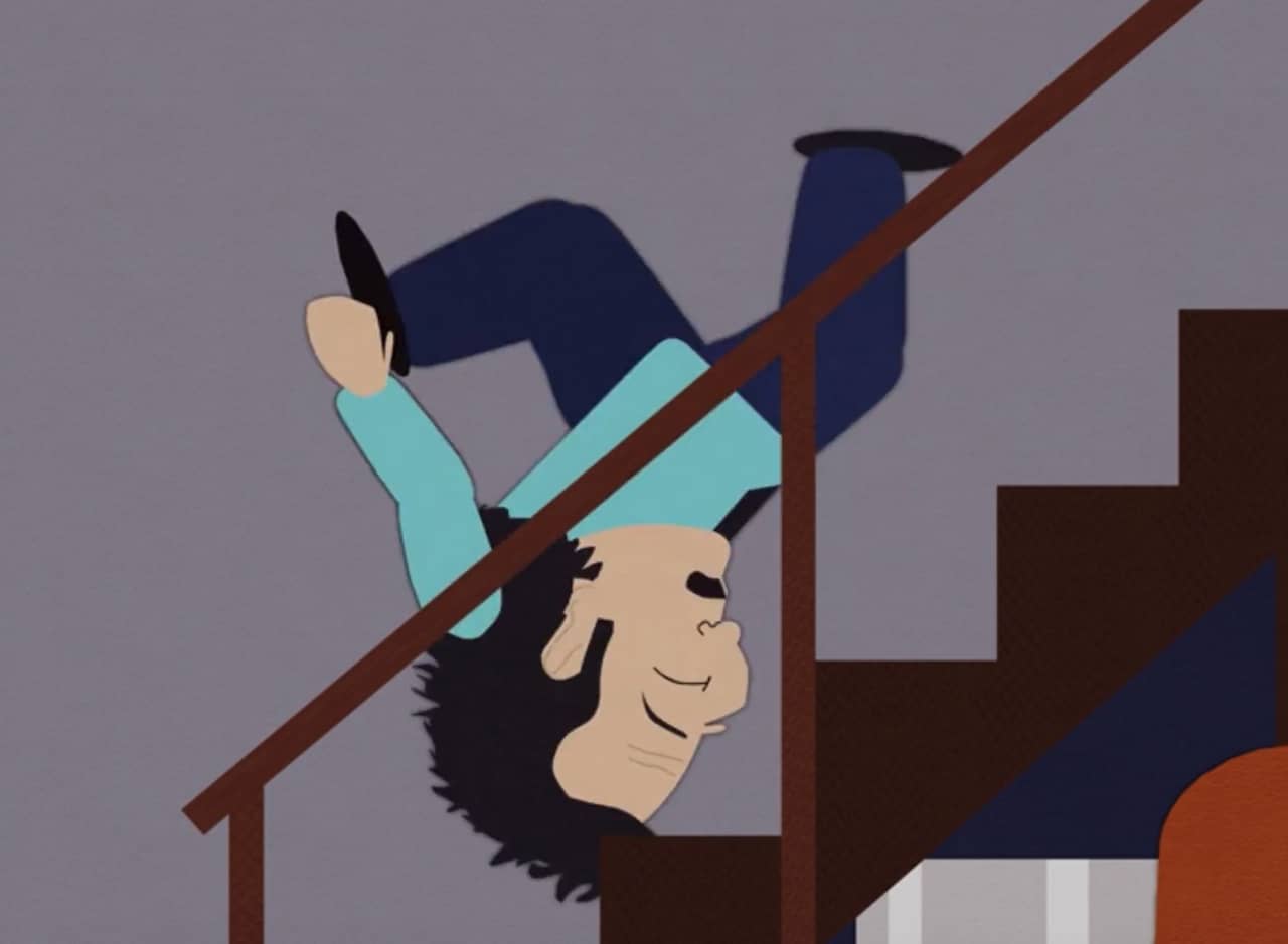 Rob Schneider falling down the stairs
