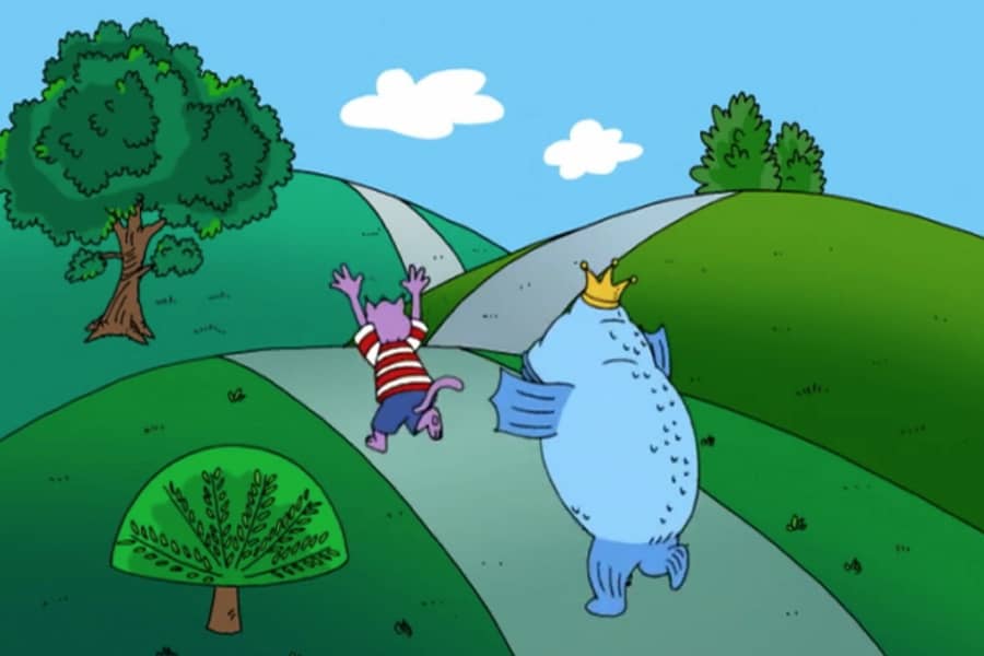 Daggermouth chases Boom Boom down the road
