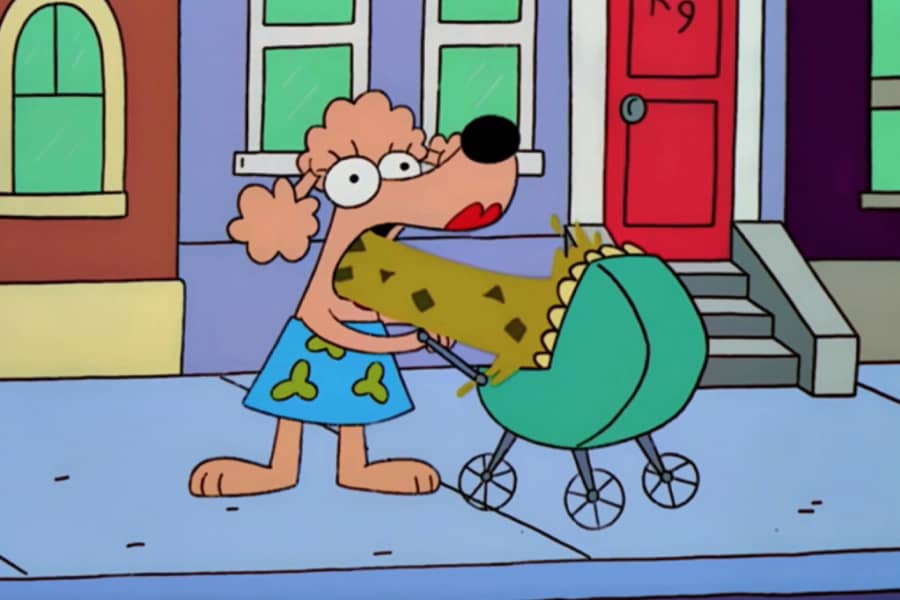 mother dog barfing into her stroller