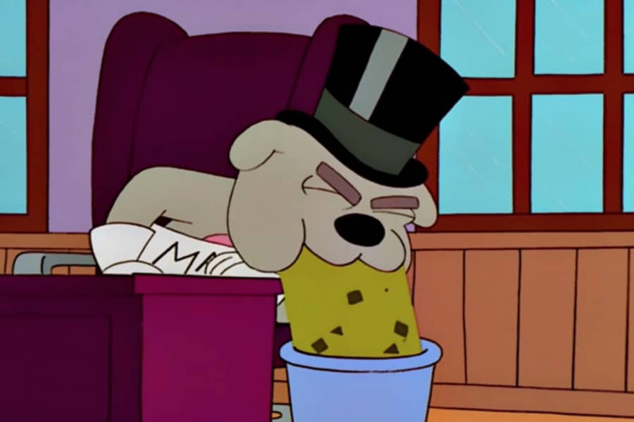 the mayor barfing into a trash can