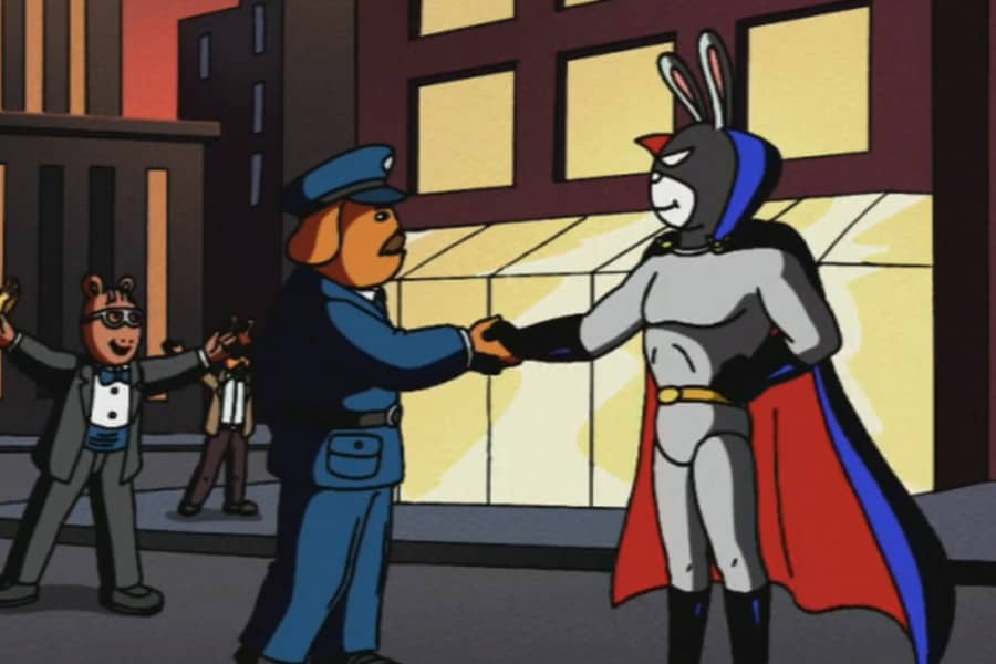 Dark Bunny shakes hands with the commissioner