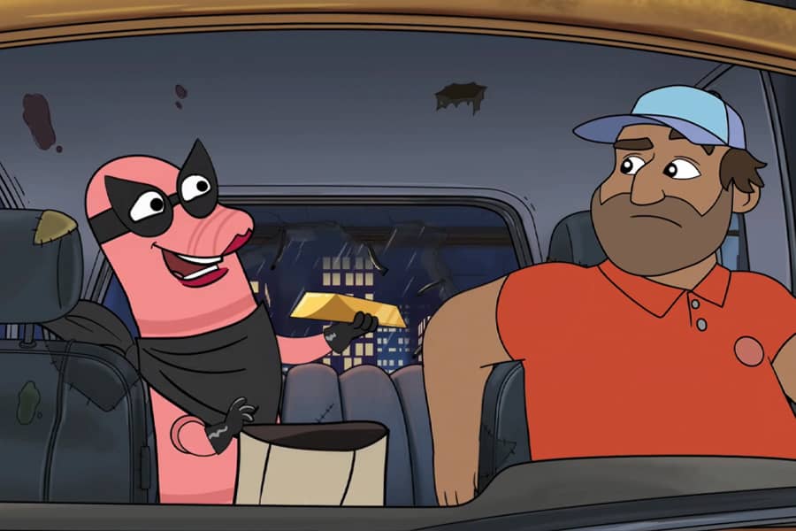 the worm offering a cab driver a gold bar