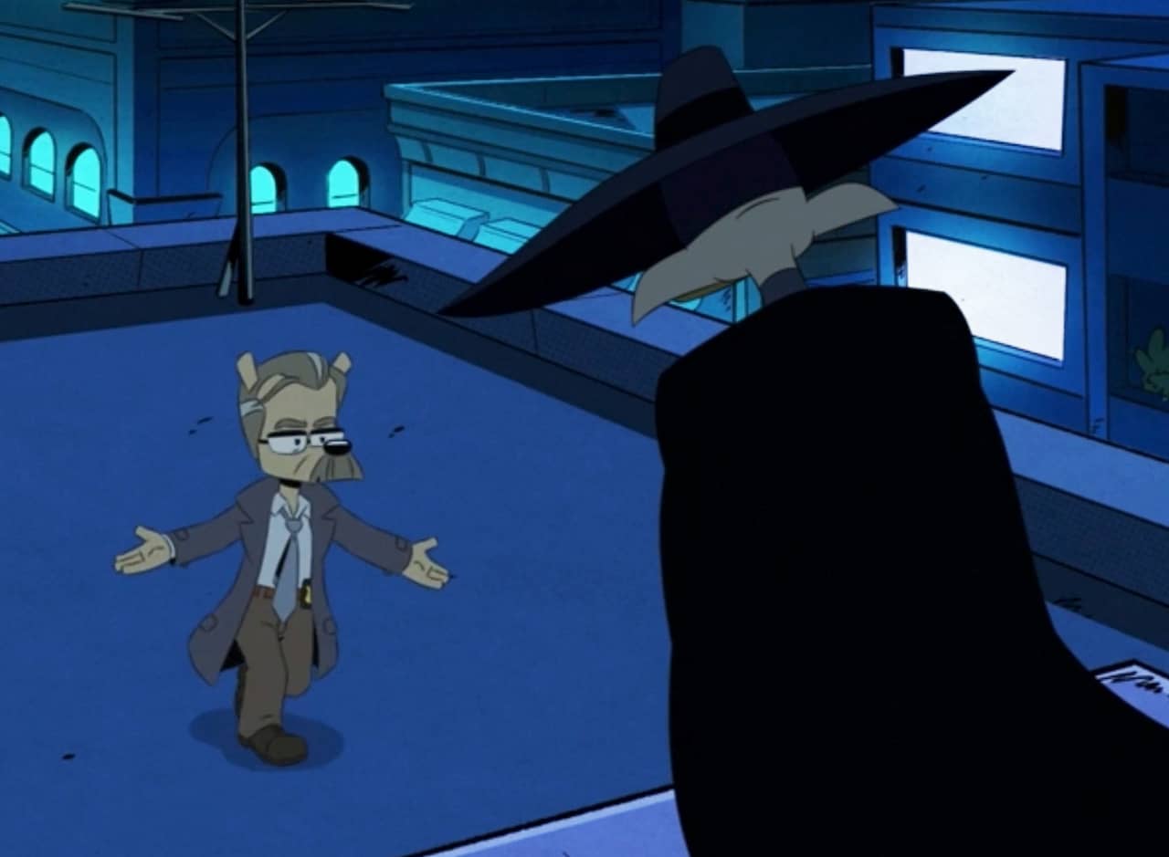 Commissioner Haggard pleads with Darkwing on the roof