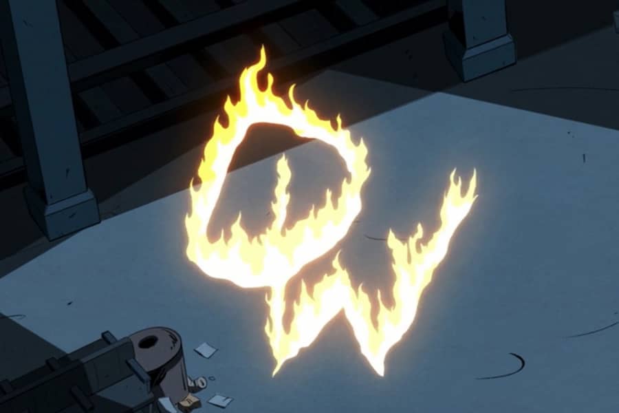 the initials DW drawn with fire