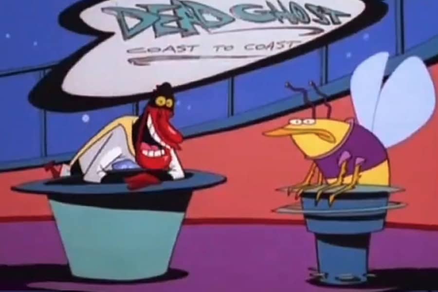 Red Guy as a superhero talk show host