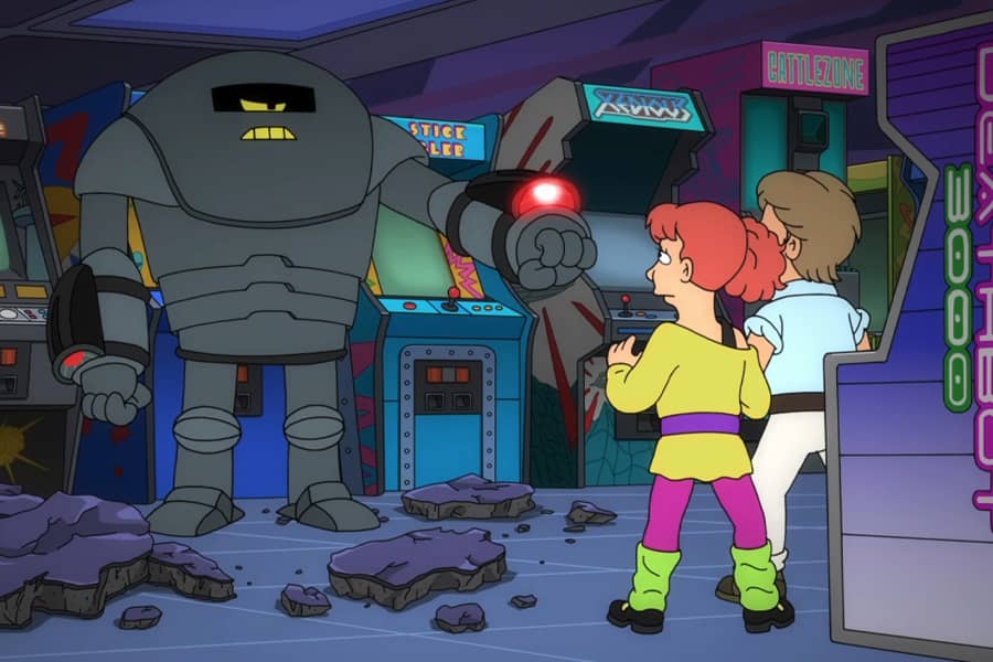 Deathmotroid crashed into an arcade, threatening Steve and Cheryl