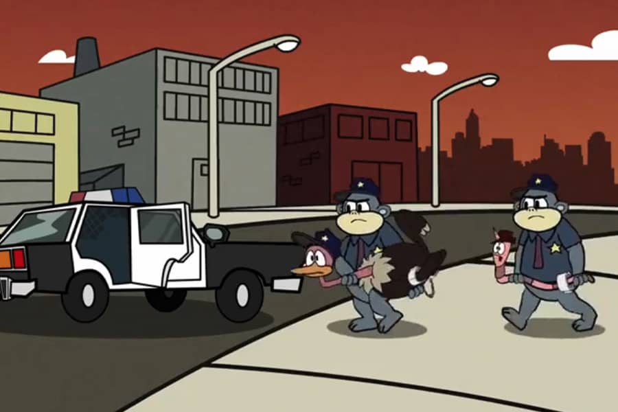 two cops taking Officer Ostrich and Detective Unisquirm away