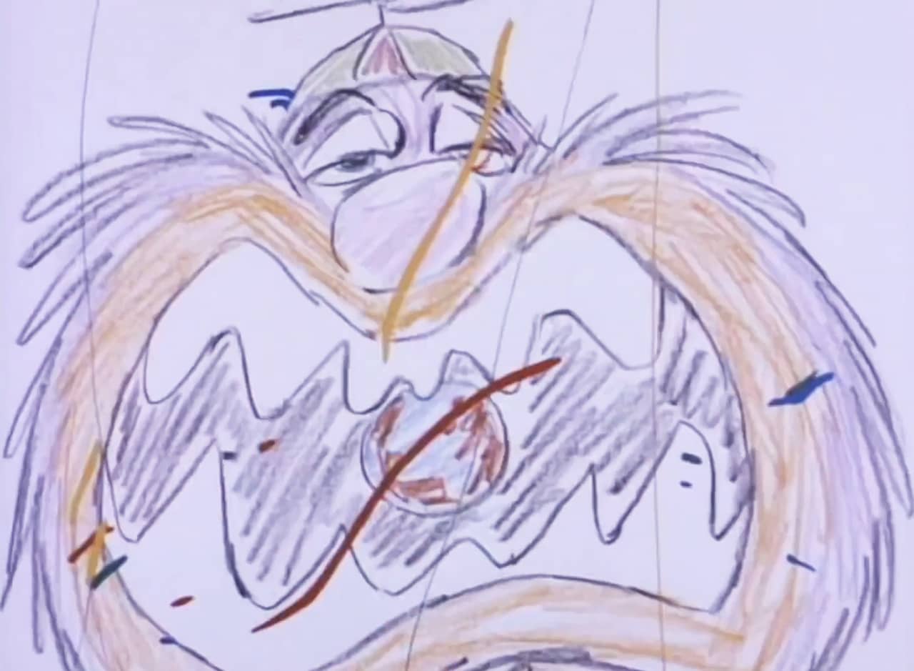 crude crayon drawing of Dizzy with the earth in his mouth