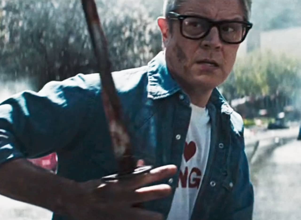 Johnny Knoxville holding a sword