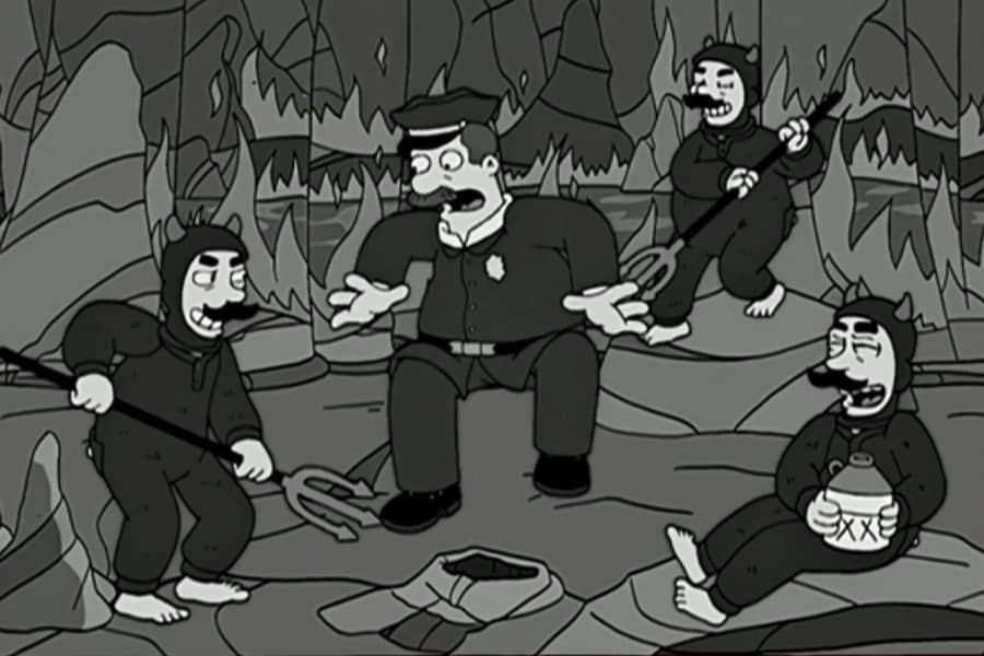 Officer Joe in hell getting poked by demons