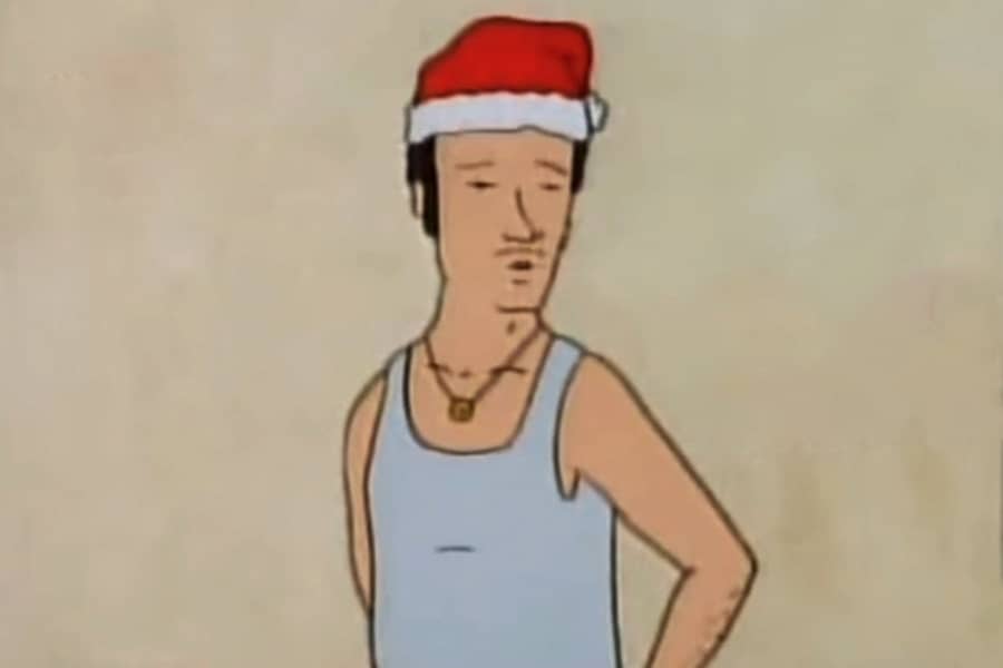 Tiny Johnson wearing a Santa hat