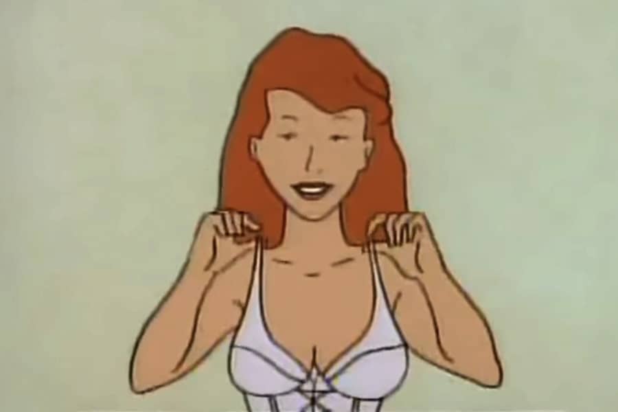 the woman removing her bra