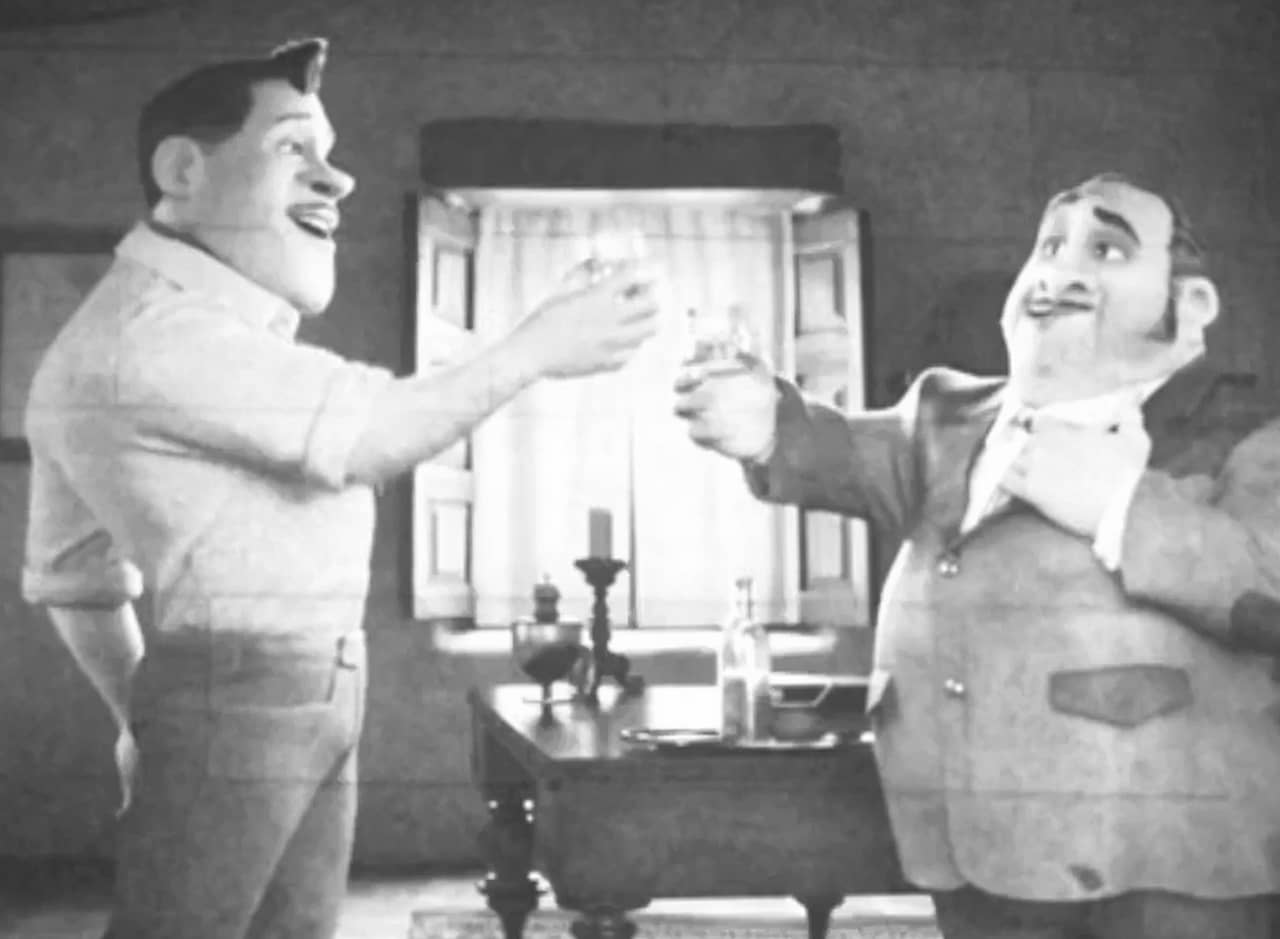 de la Cruz with his friend Don Hidalgo toasting