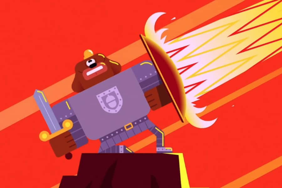 knight blocking fire breath with his shield