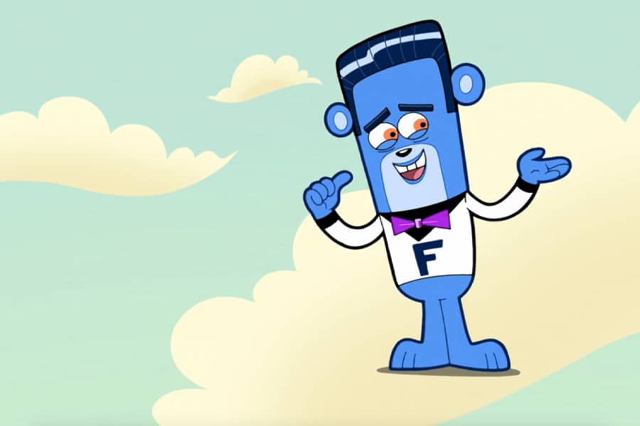 Fair Bear, a blue bear wearing a cardigan