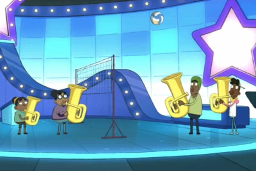 whole famly playing tuba volleyball