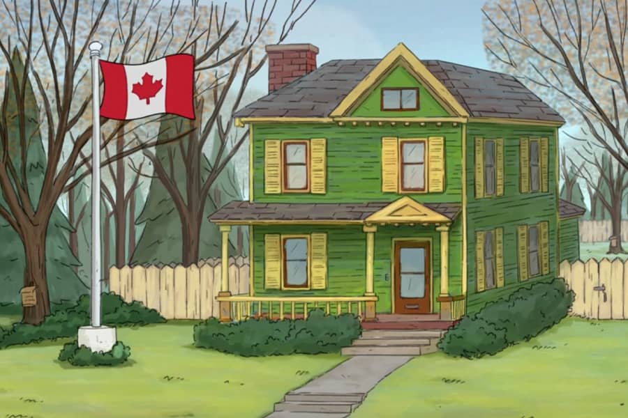 a house with a Canadian flag outside