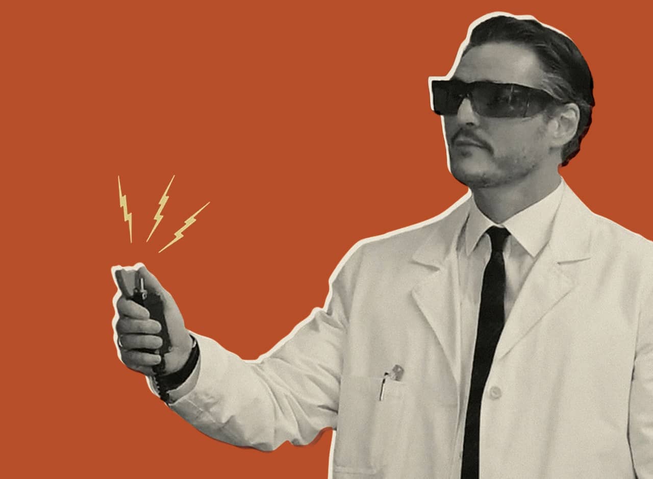 Reed Richards wearing goggles and holding an igniter