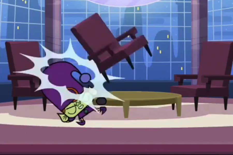 F. Elf getting hit by a chair