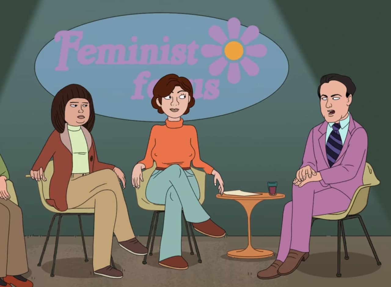 Jim Jeffords chatting with three women