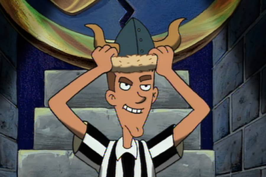 referee host putting on a viking helmet