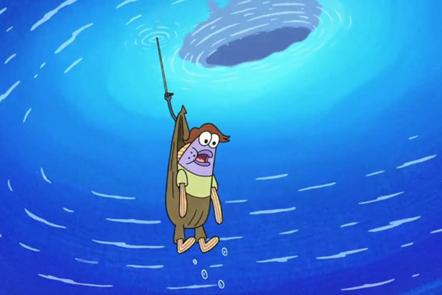 the boy being pulled to the surface by the hook