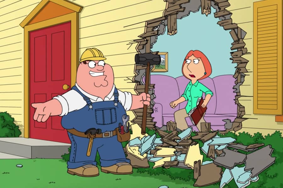 Peter makes a hole in the side of his house revealing an angry Lois