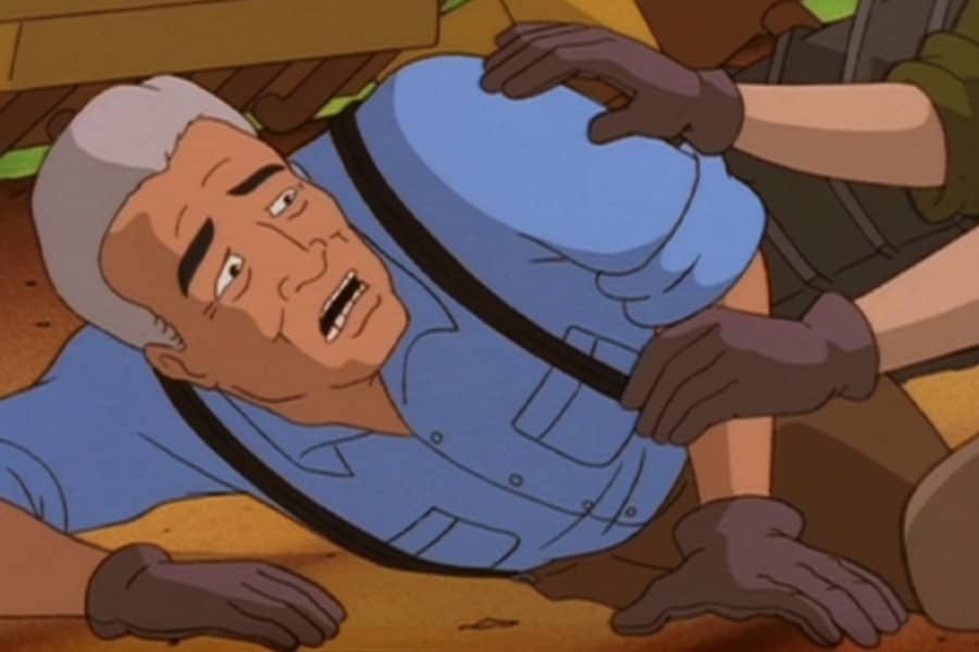 Heston looking distraught