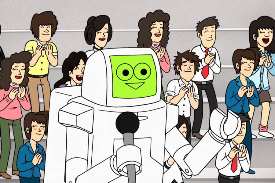 Announcer Bot in front of the studio audience