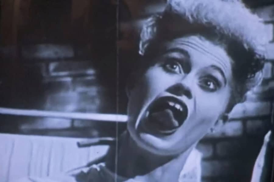 the woman making a face, tongue out