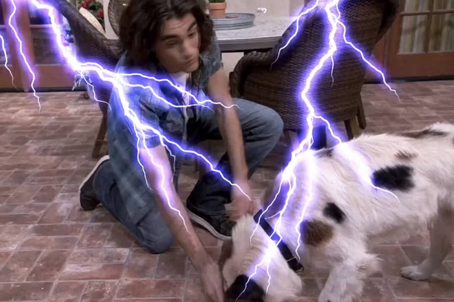 boy and dog being hit by lightning