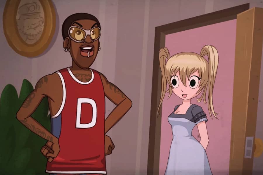 Denzel Rodman answering the door for an anime girl