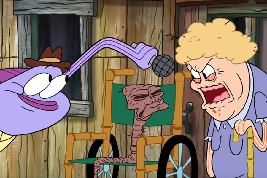 Rube interviewing an old fish and an extremely old worm