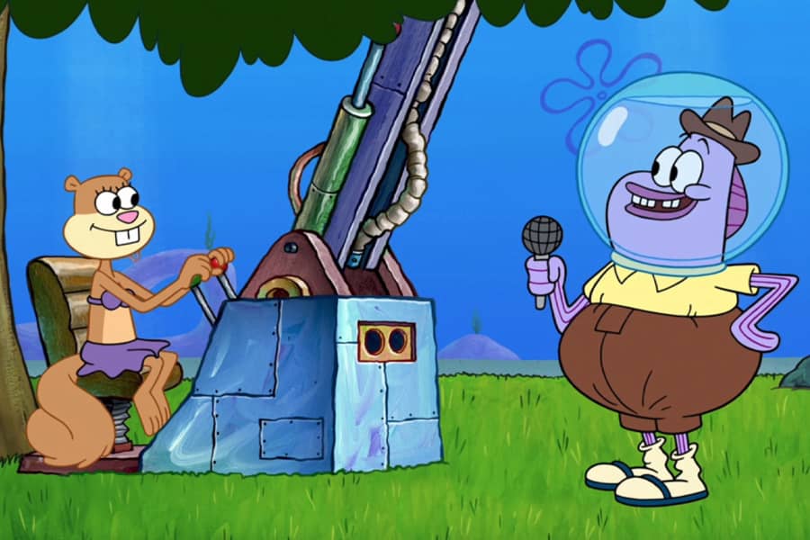 Rube chatting with Sandy Cheeks
