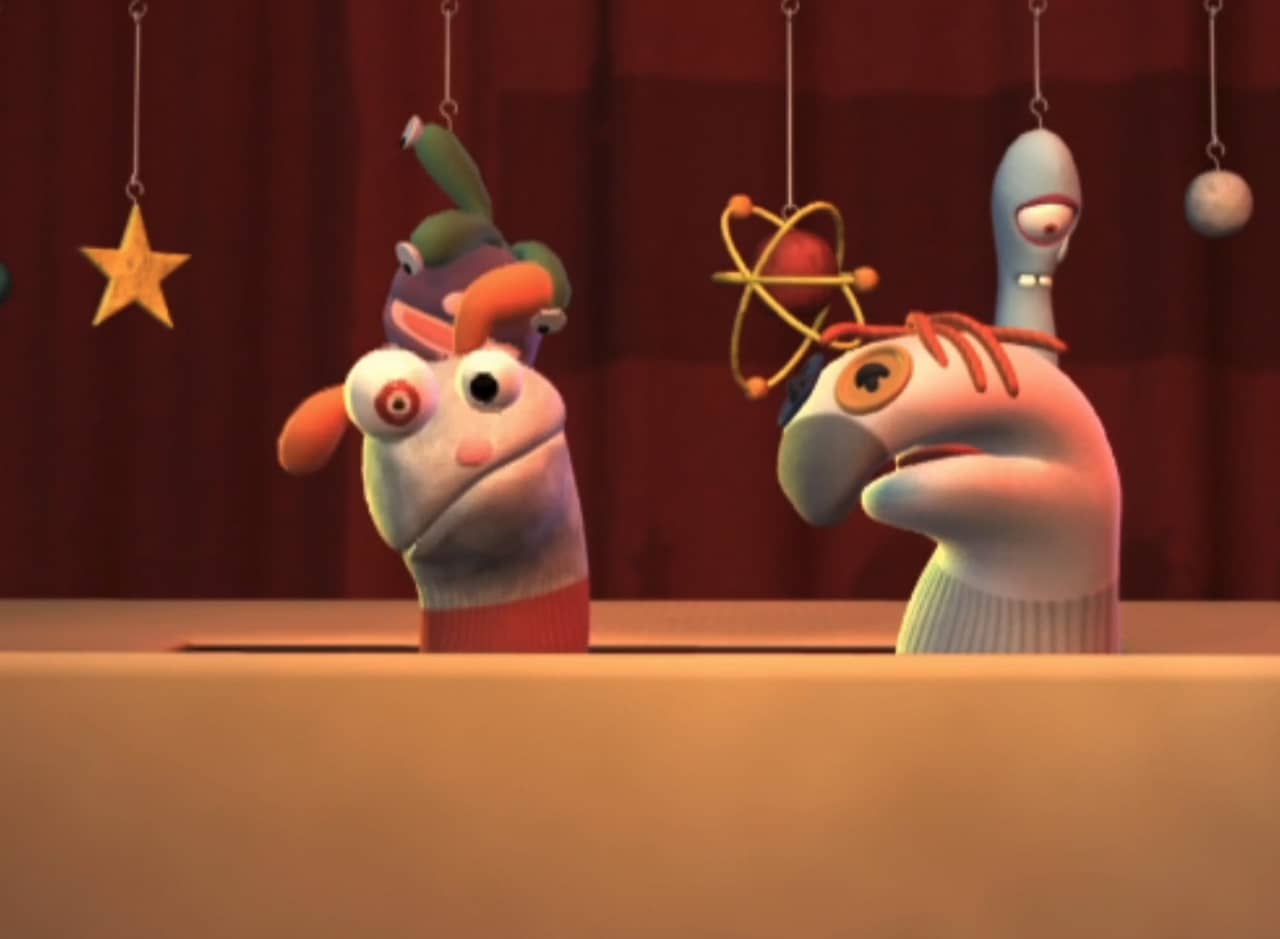 two homemade sock puppets