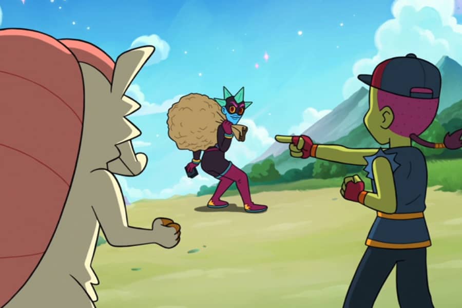 the boy and Starmadillo approach Galactodon who holds a bag of loot