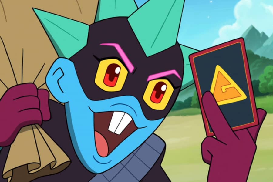 Galactodon holds up a Galaxu card